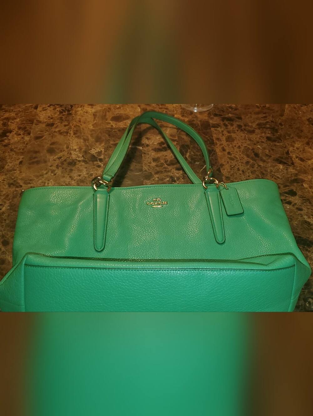 Coach Teal Green Pebbled Leather Shoulder Tote